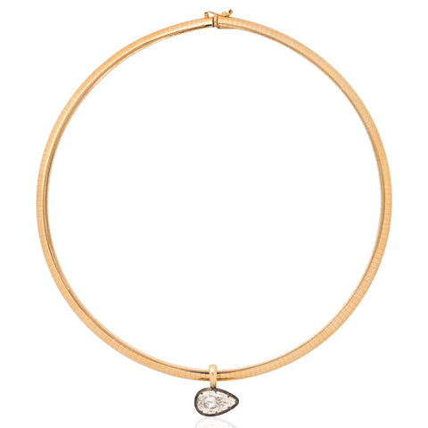 4.03ct GIA D color pear cut diamond collet pendant on a 14K gold omega necklace – alternate view 3