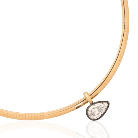 4.03ct GIA D color pear cut diamond collet pendant on a 14K gold omega necklace – alternate view 5