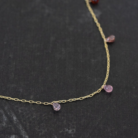 4.01ctw pink to red ombre spinel station necklace on 14kt yellow gold paperclip chain – alternate view 4