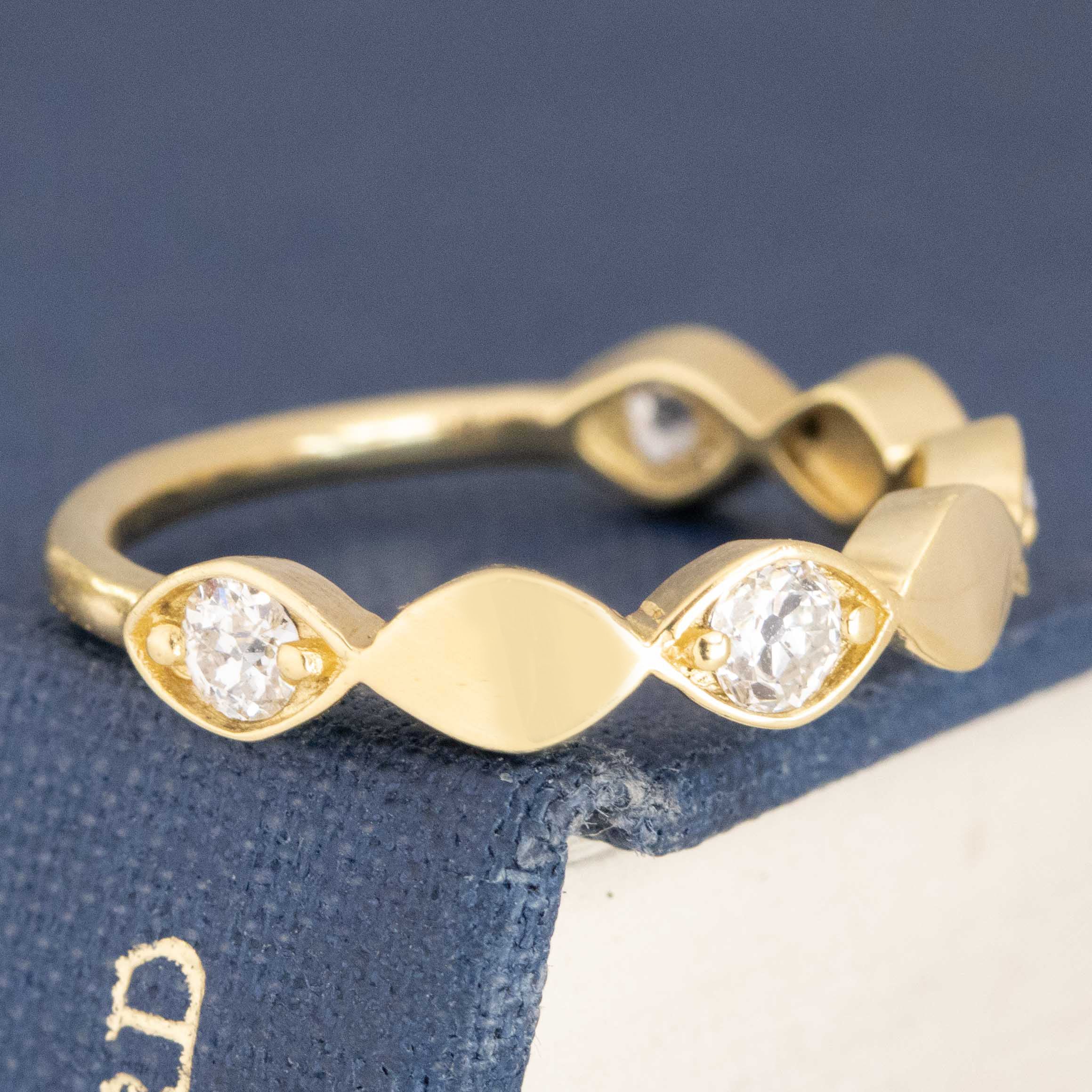 Historic style .40ctw Old European Cut Diamond Navette Band wedding band with Old European Cut Diamonds, unique heirloom in yellow gold