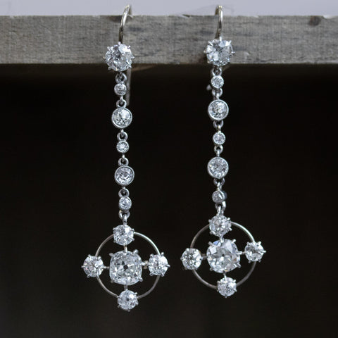 4.20ctw Antique Cruciform Motif Diamond Ear Pendant Earrings