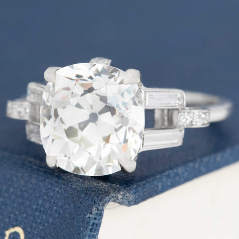 4.23ct Art Deco Old Mine Cut Diamond Ring, GIA K VS1