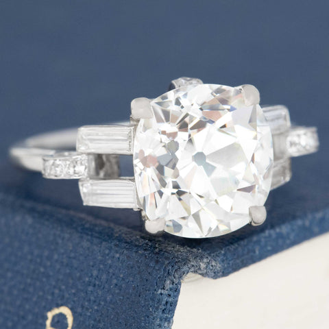 4.23ct Art Deco Old Mine Cut Diamond Ring, GIA K VS1