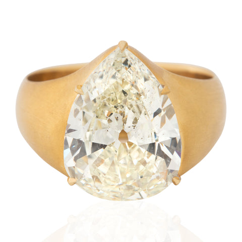 4.24ct Antique Pear Cut Diamond Solitaire, GIA