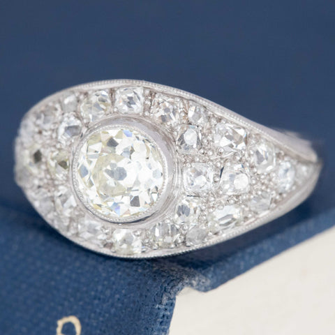 4.25ctw Vintage Old European Cut Diamond Cluster Ring, French