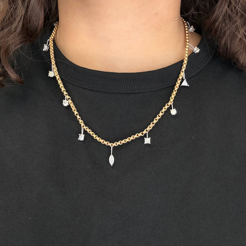 4.31ctw Mixed Old Cut Diamond Station Necklace