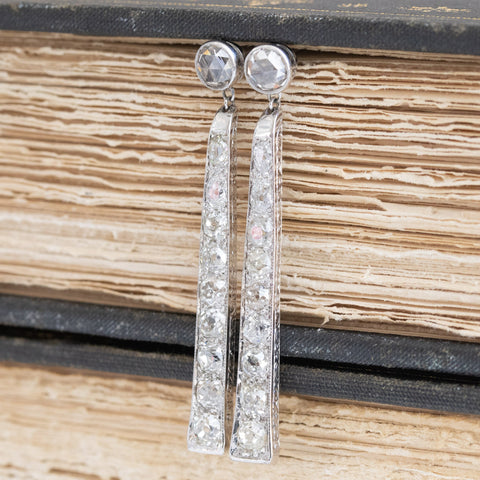 4.45ctw Art Deco old mine cut diamond bar pin conversion dangle earrings in platinum – alternate view 4