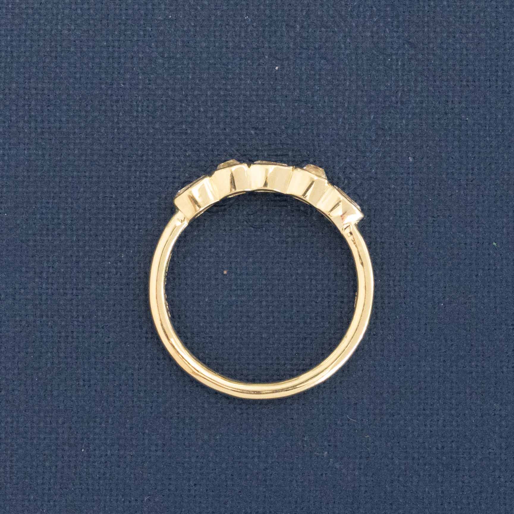 Side view of .44ctw Petite Mixed Cut Diamond Band, natural Earth-mined Old Mine Cut Diamonds, unique heirloom in yellow gold
