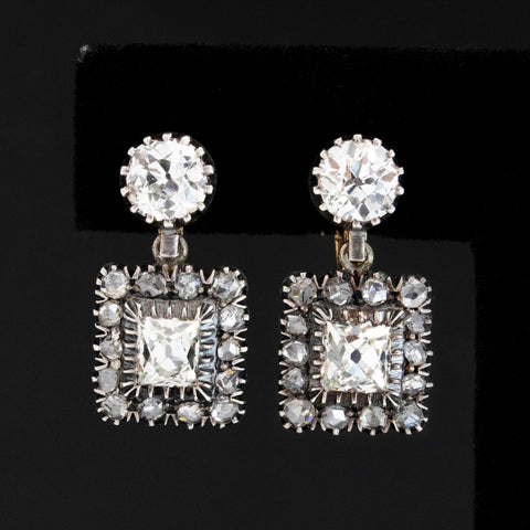 4.44ctw Antique OEC & Peruzzi Diamond Cluster Drop Earrings, Portuguese