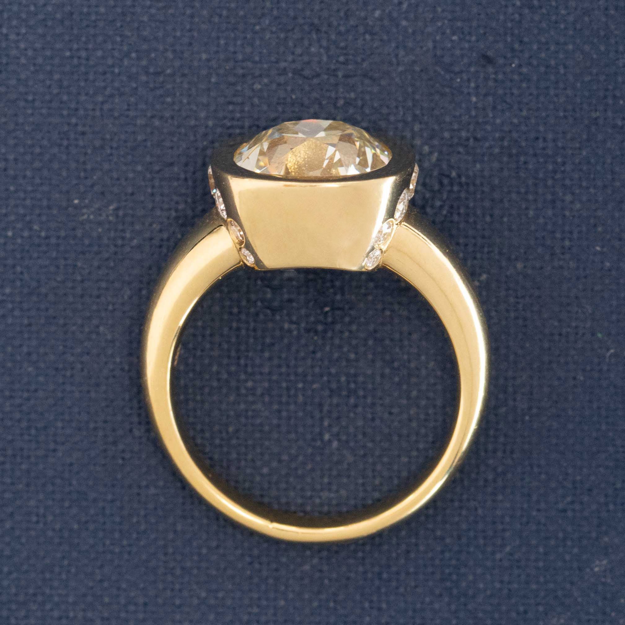 side view antique old mine cut diamond ring, solid gold bezel setting