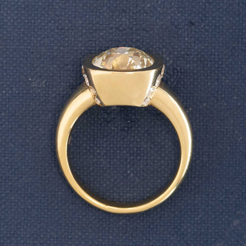 side view antique old mine cut diamond ring, solid gold bezel setting