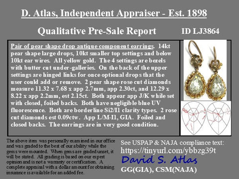 4.54ctw antique pear rose cut diamond drop earrings in yellow gold – alternate view 4