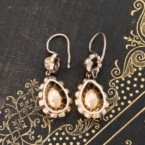 4.54ctw antique pear rose cut diamond drop earrings in yellow gold – alternate view 6