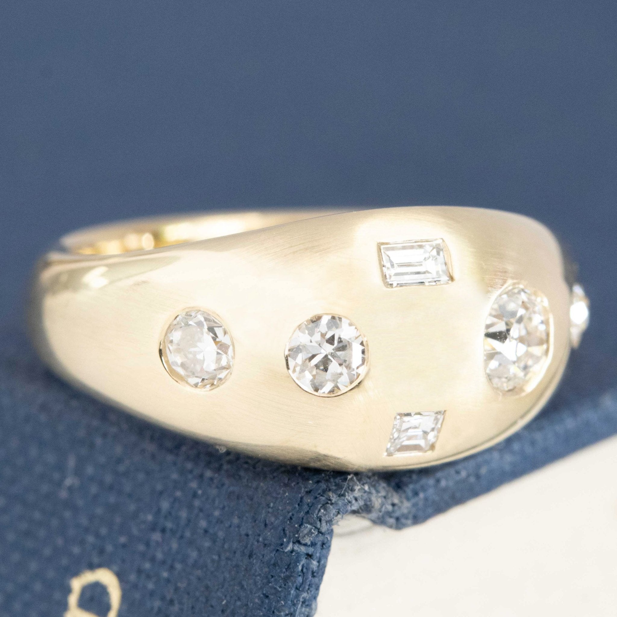 Antique lovers’ .45ctw Mixed Cut Diamond Bombe Ring in yellow gold, featuring rare Earth-mined Antique Diamonds.