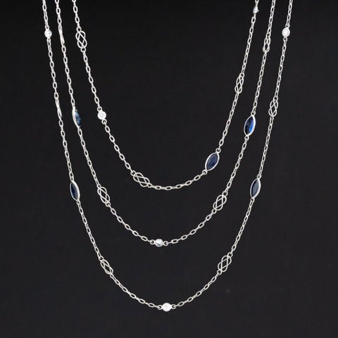 4.66ctw Sapphire and Diamond Station Necklace, 56"