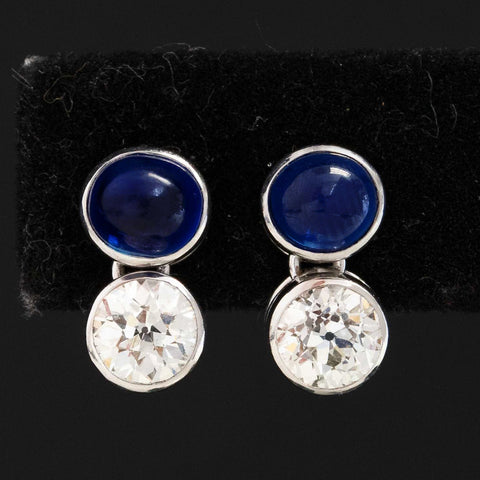 4.72ctw Diamond & Sapphire Drop Bezel Earrings