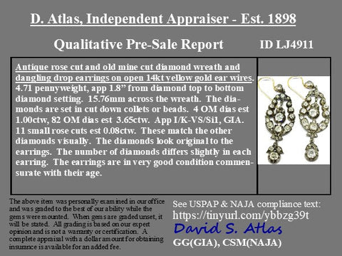 4.73ctw Victorian Old Mine Diamond Drop Earrings