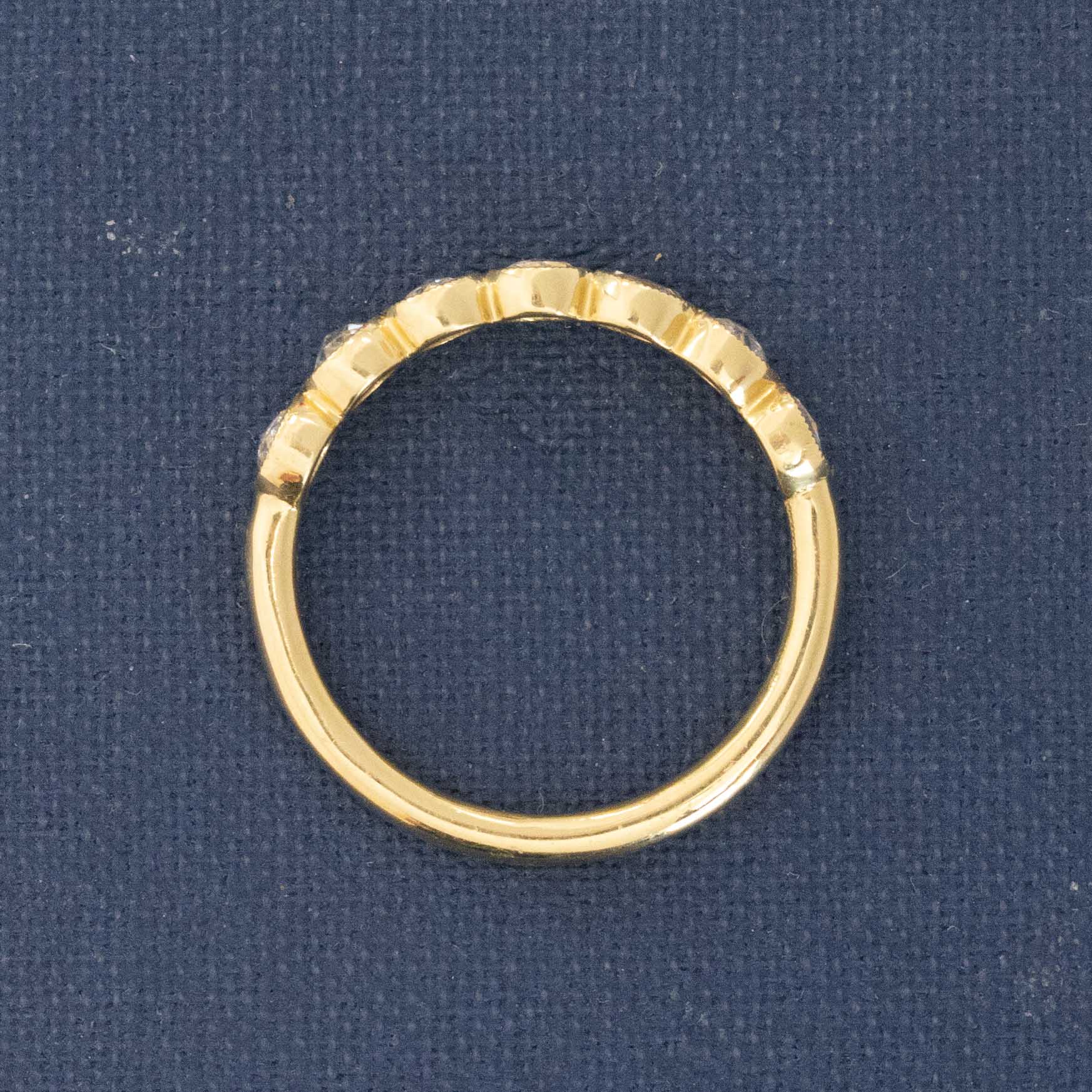 Side view of .47ctw Round Rose Cut Diamond Bezel Half-Hoop Band, natural Earth-mined Antique Diamonds in yellow gold