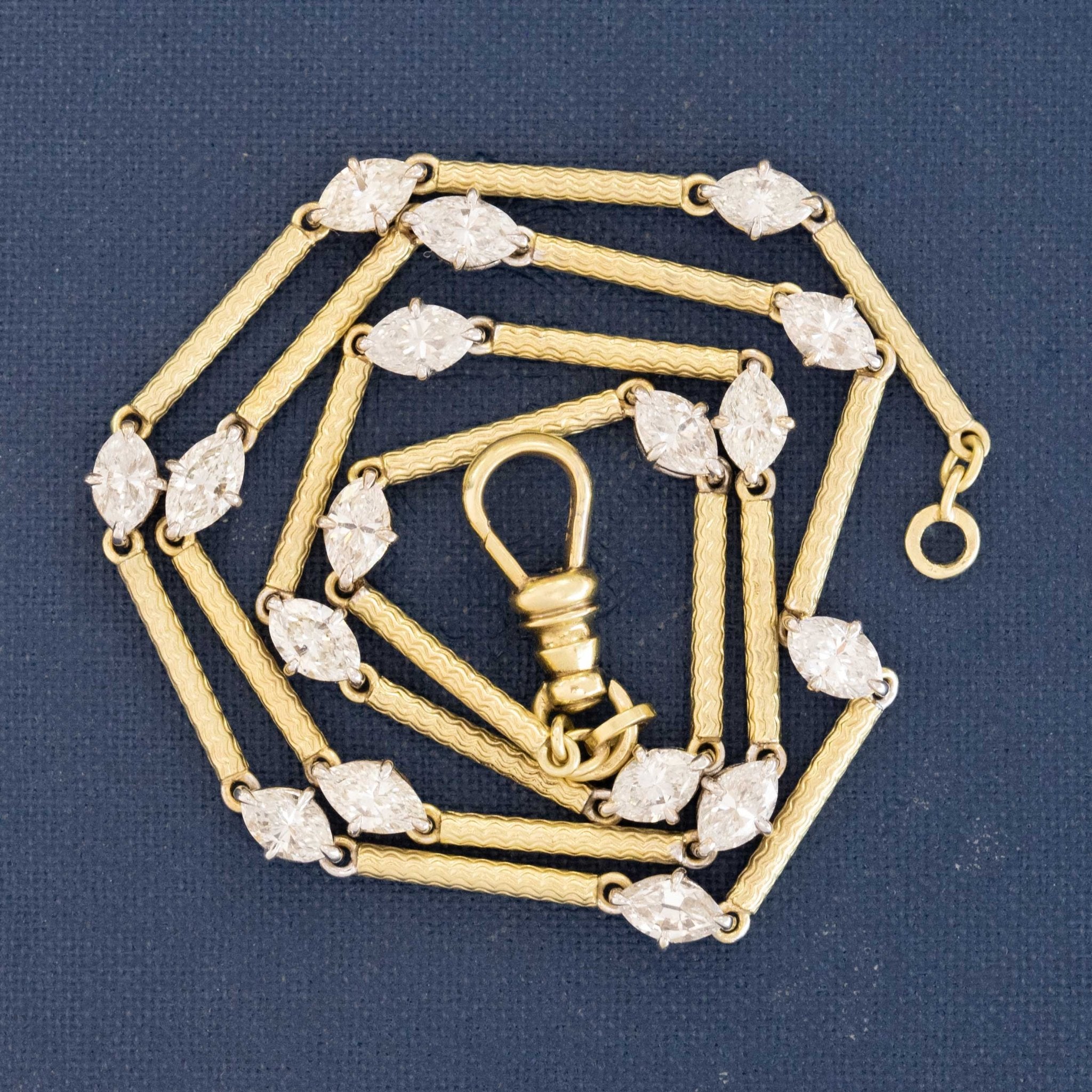 Sparkling marquise diamond bar link station necklace, 4.89ctw”