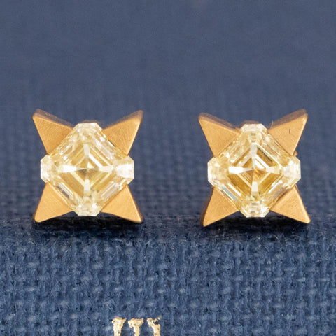 .48ctw Yellow Asscher Cut Diamond Star Stud Earrings