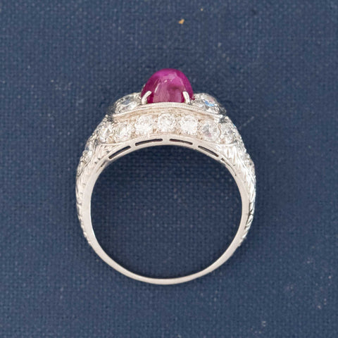 4.95ctw Art Deco Old European Cut Diamond & Ruby Dome Ring