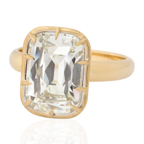 5.02ct GIA elongated cushion cut diamond collet solitaire ring in 18K yellow gold – alternate view 4