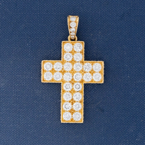 5.00ctw vintage Cartier France round brilliant diamond cross pendant in 18kt yellow gold