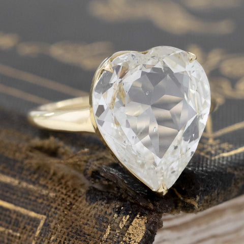 5.01ct Heart Rose Cut Diamond solitaire ring in 18kt yellow gold, GIA M SI2.