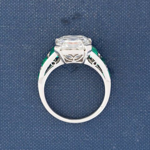 5.01ct Vintage Asscher Cut Diamond & Emerald Ring, GIA