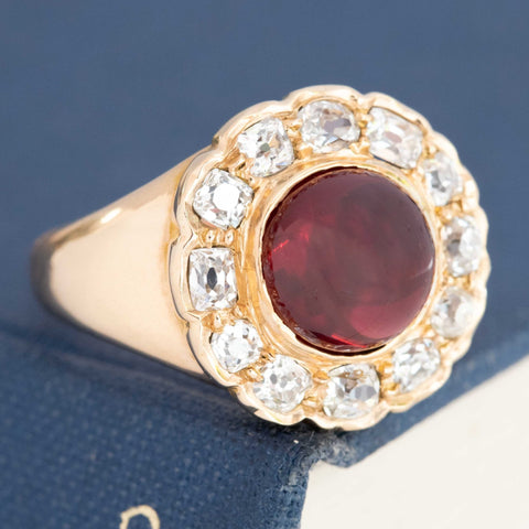 5.42ctw Vintage Garnet & Old Mine Cut Diamond Cluster Ring