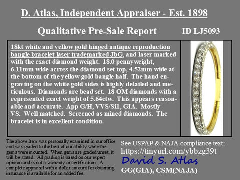 5.64ctw Old Mine Cut Diamond Engraved Bangle