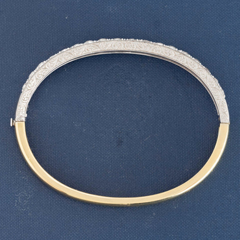 5.64ctw Old Mine Cut Diamond Engraved Bangle