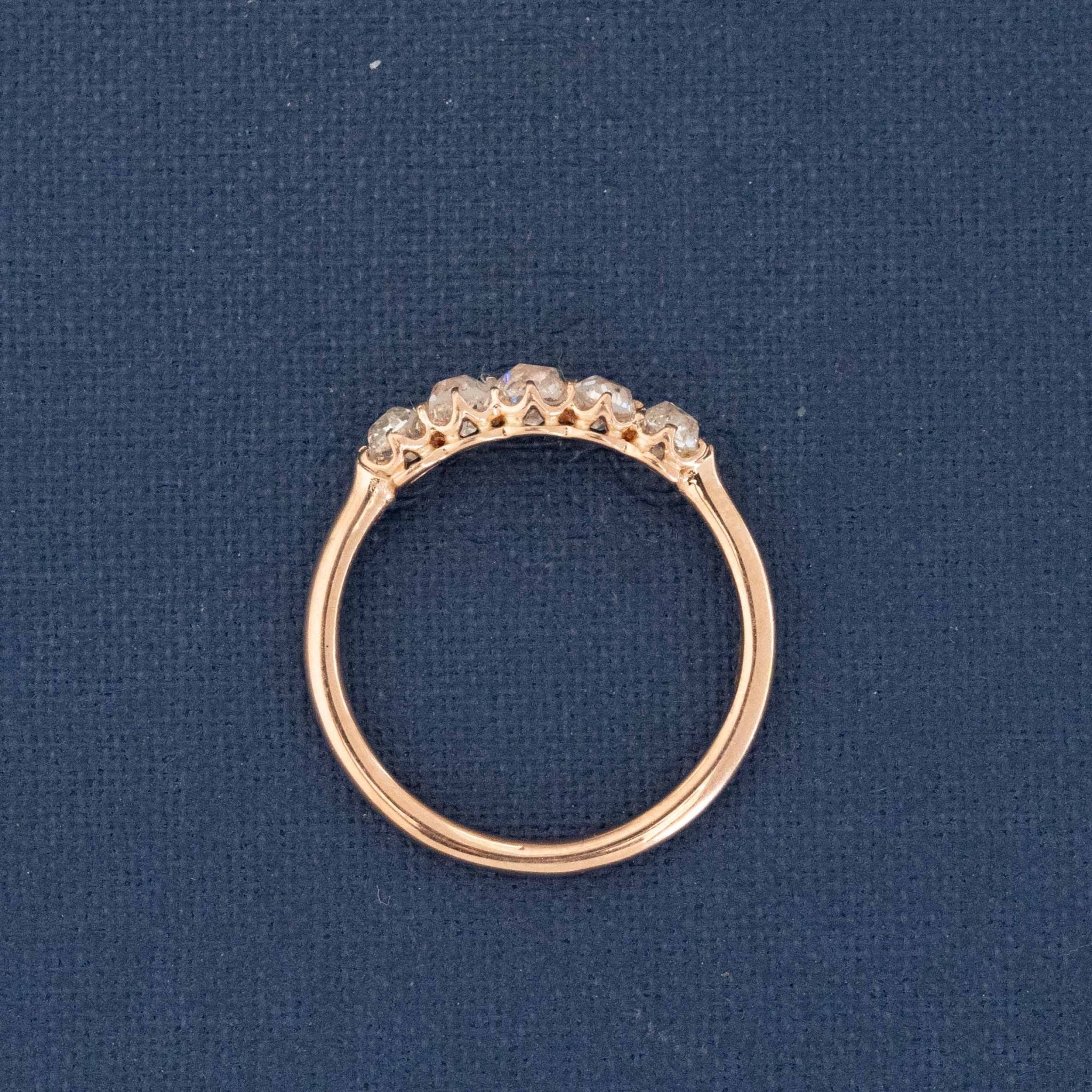 Side view of .56ctw Petite Old Mine Cut Diamond 5-Stone Band, natural Earth-mined Old Mine Cut Diamonds in rose gold.