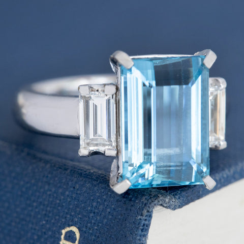 5.76ct Vintage Aquamarine & Diamond Ring