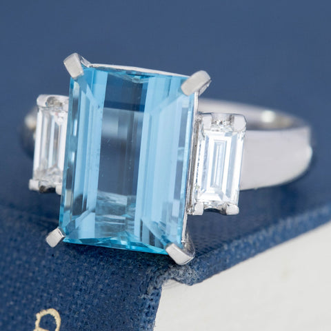 5.76ct Vintage Aquamarine & Diamond Ring