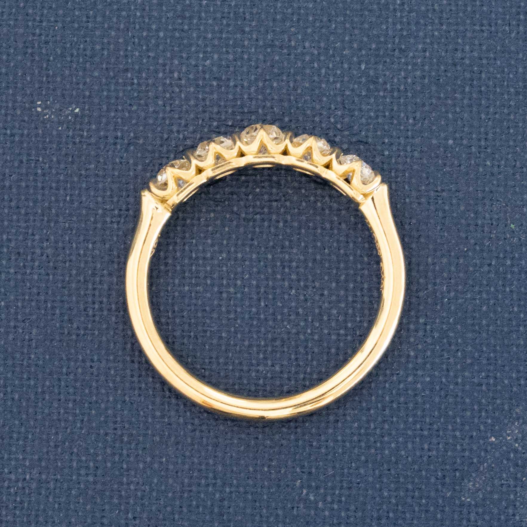 Side view of .58ctw Petite Old European Cut Diamond 5-Stone Band, natural Earth-mined Old European Cut Diamonds in yellow gold.