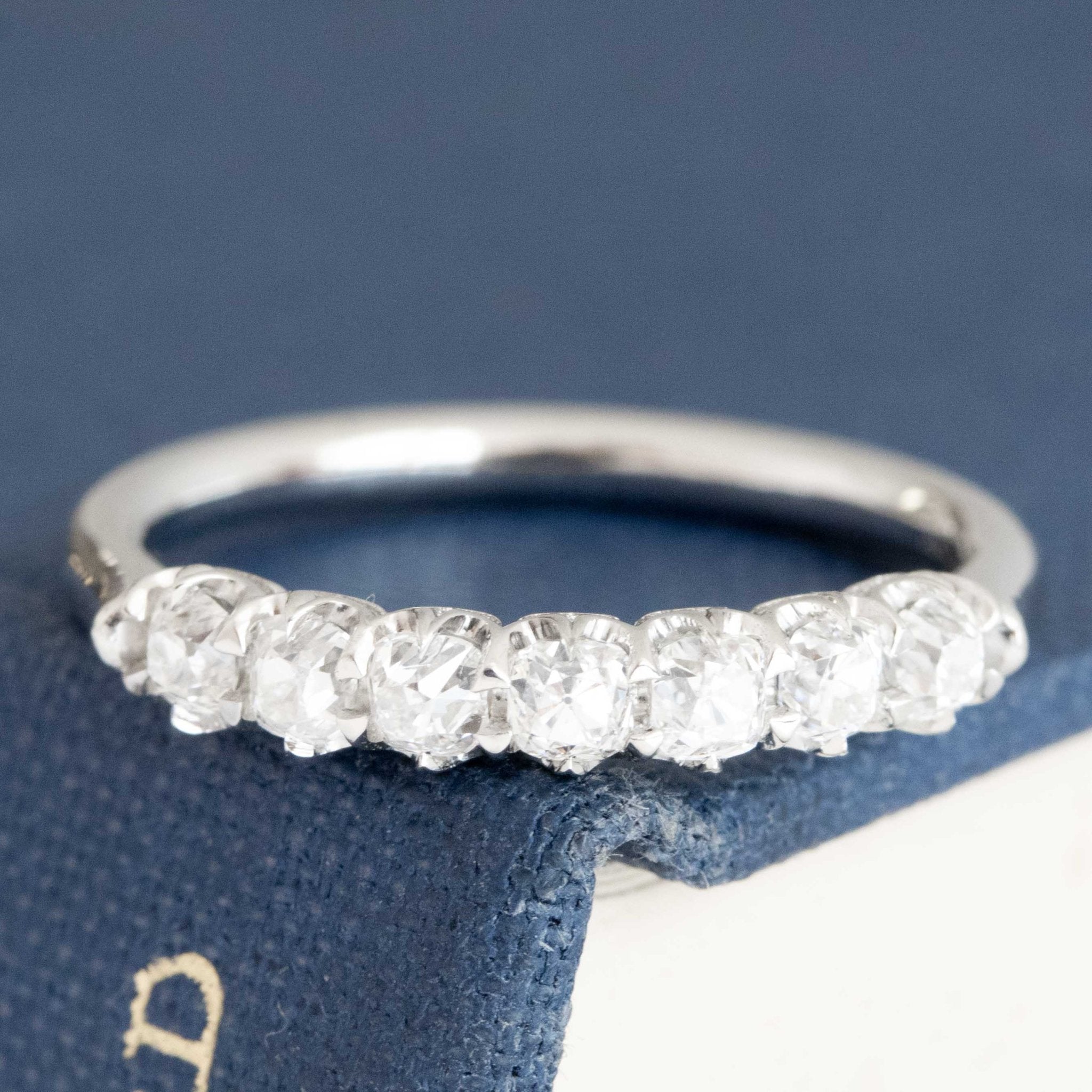 .58ctw Petite Old Mine Cut Diamond Half-Hoop Band with Old Mine Cut Diamonds in platinum, antique-inspired one-of-a-kind wedding band.