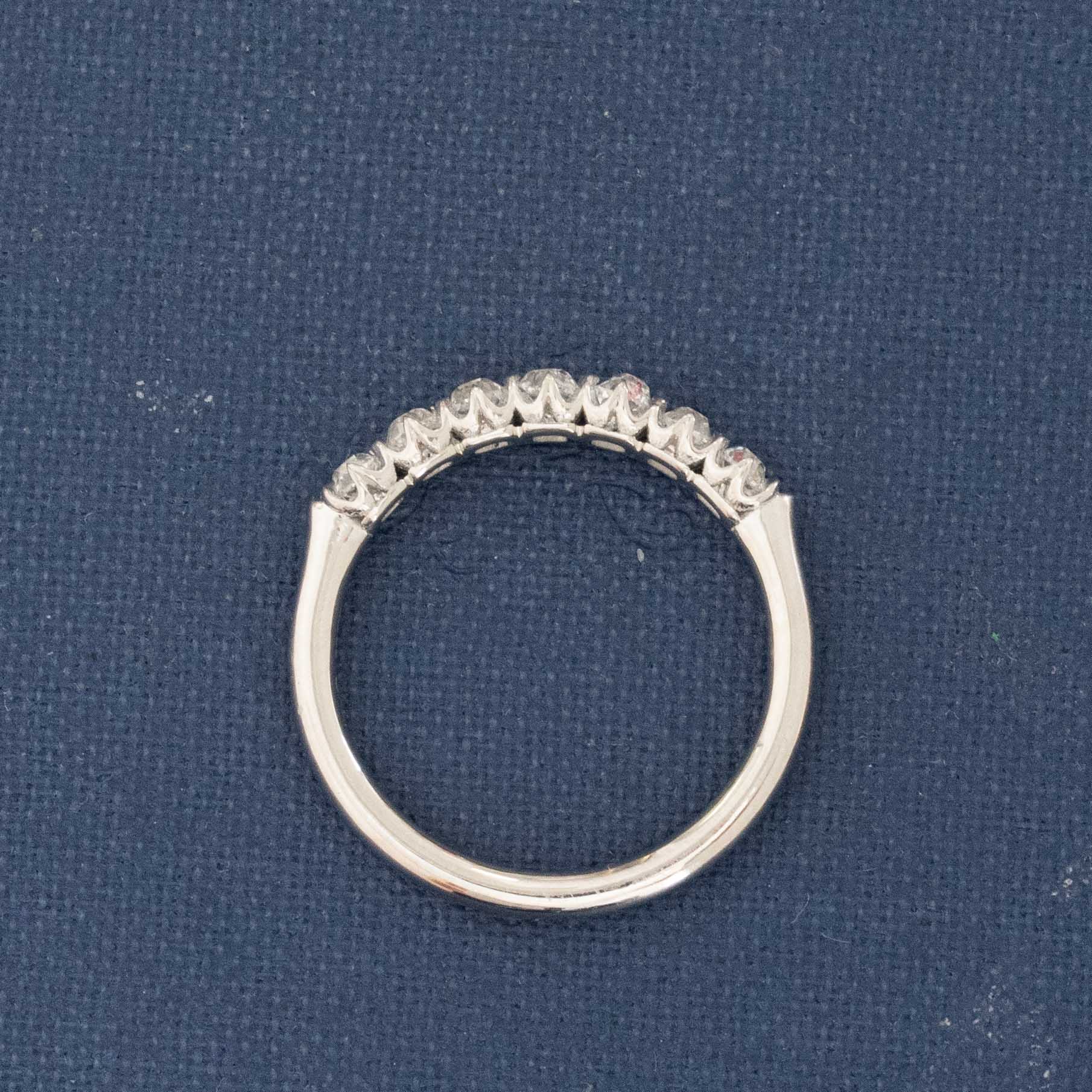 Side view of .58ctw Petite Old Mine Cut Diamond Half-Hoop Band, natural Earth-mined Old Mine Cut Diamonds in platinum.