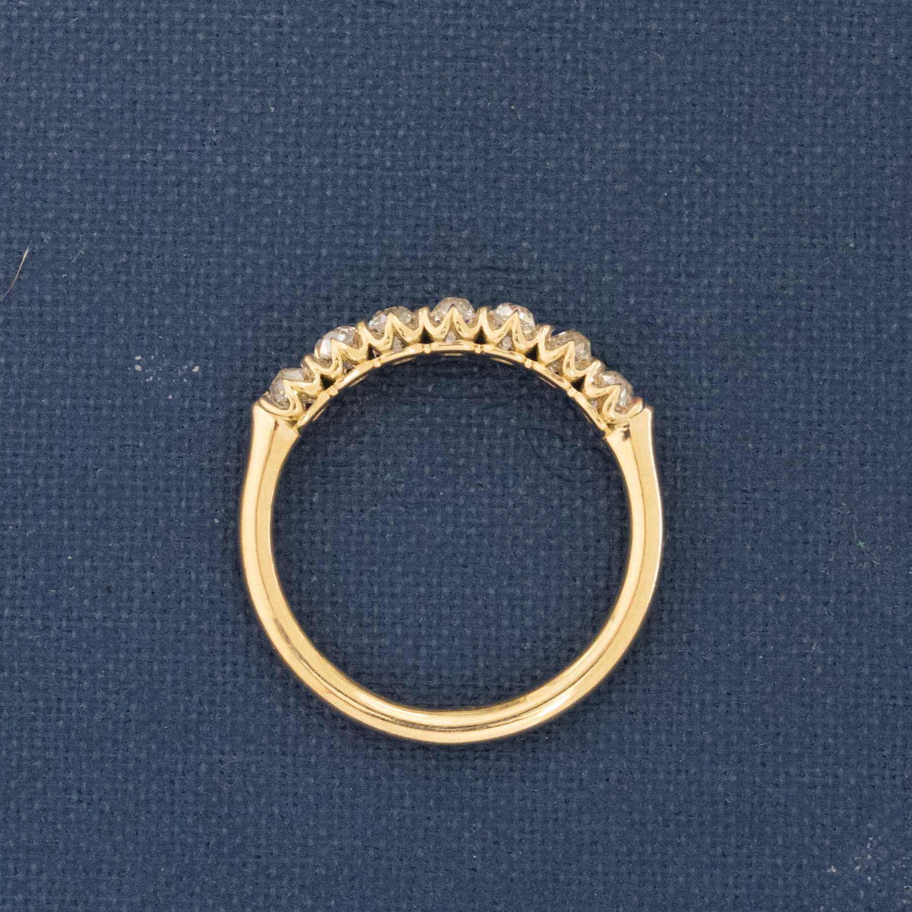 Side view of .58ctw Petite Old Mine Cut Diamond Half-Hoop Band, natural Earth-mined Old Mine Cut Diamonds in yellow gold.