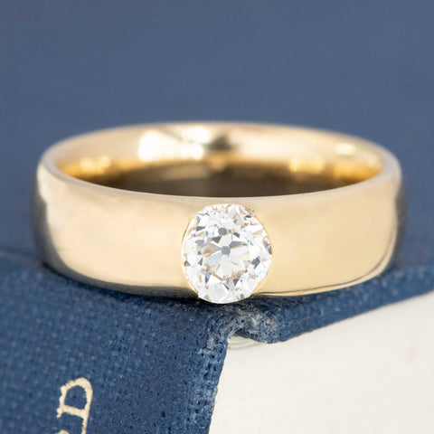 .61ct old European cut diamond flush and tension set chunky band ring, 18K yellow gold