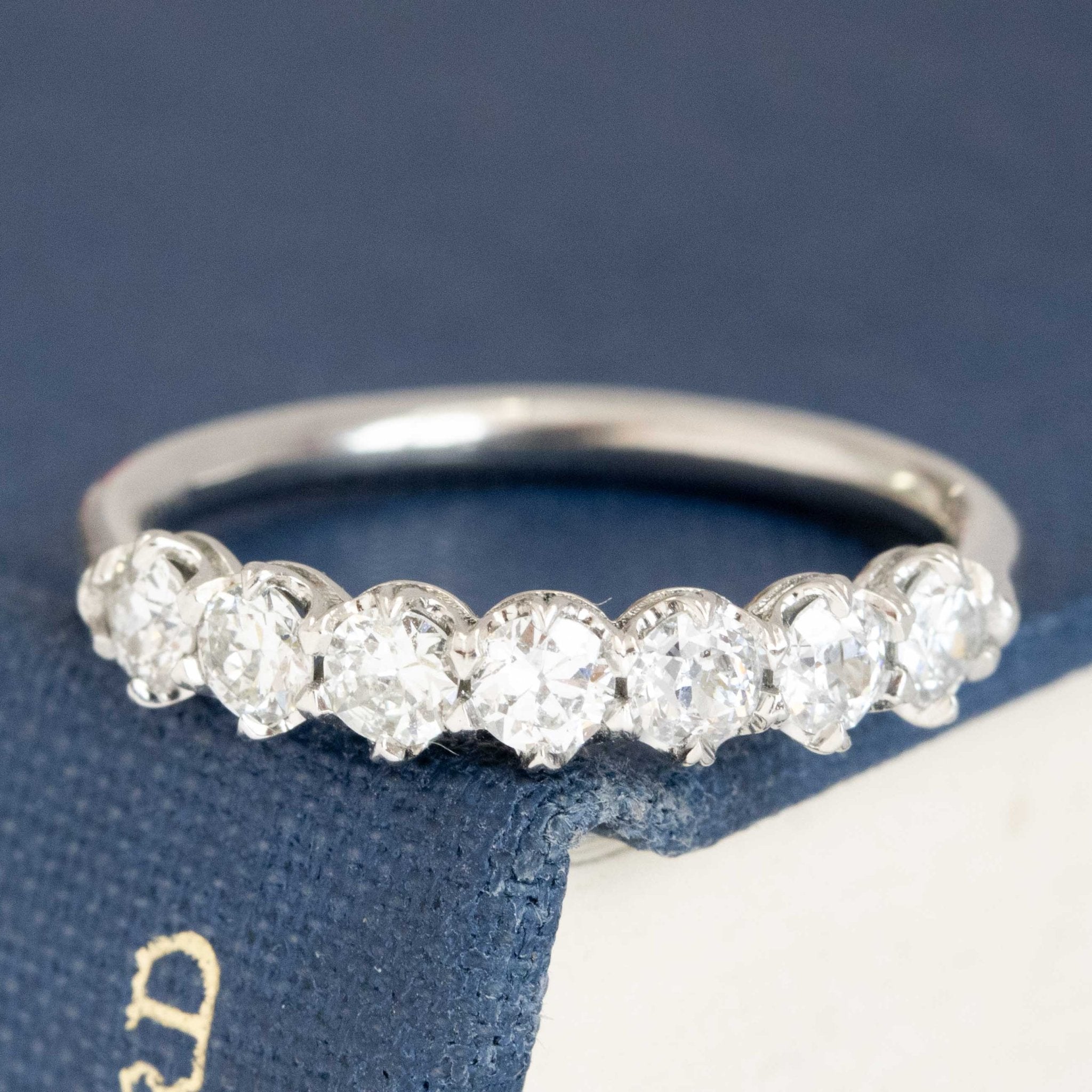 .61ctw Old European Cut Diamond Half-Hoop Band with Old European Cut Diamonds in platinum, antique-inspired one-of-a-kind wedding band