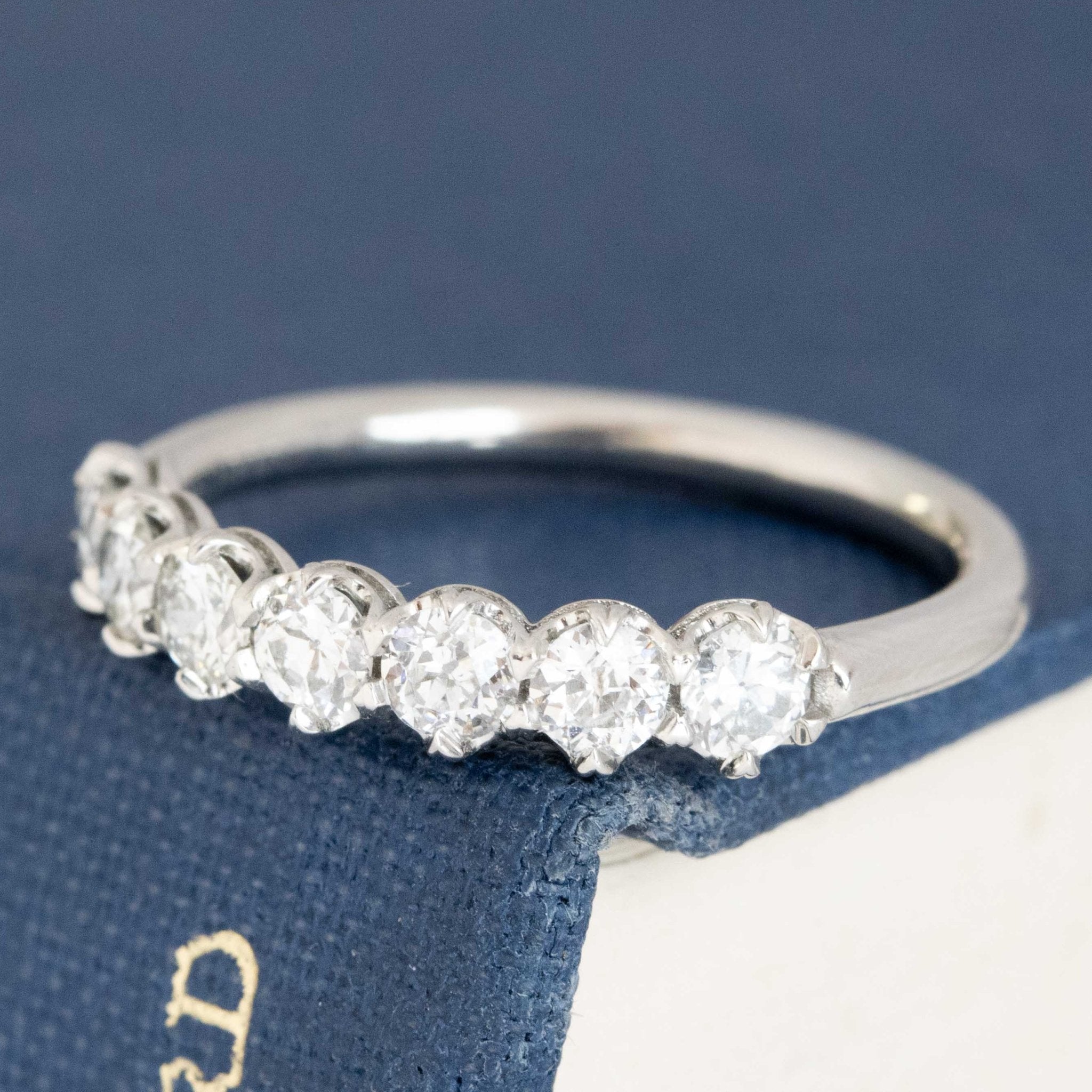 Antique lovers’ .61ctw Old European Cut Diamond Half-Hoop Band in platinum, featuring rare Earth-mined Old European Cut Diamonds