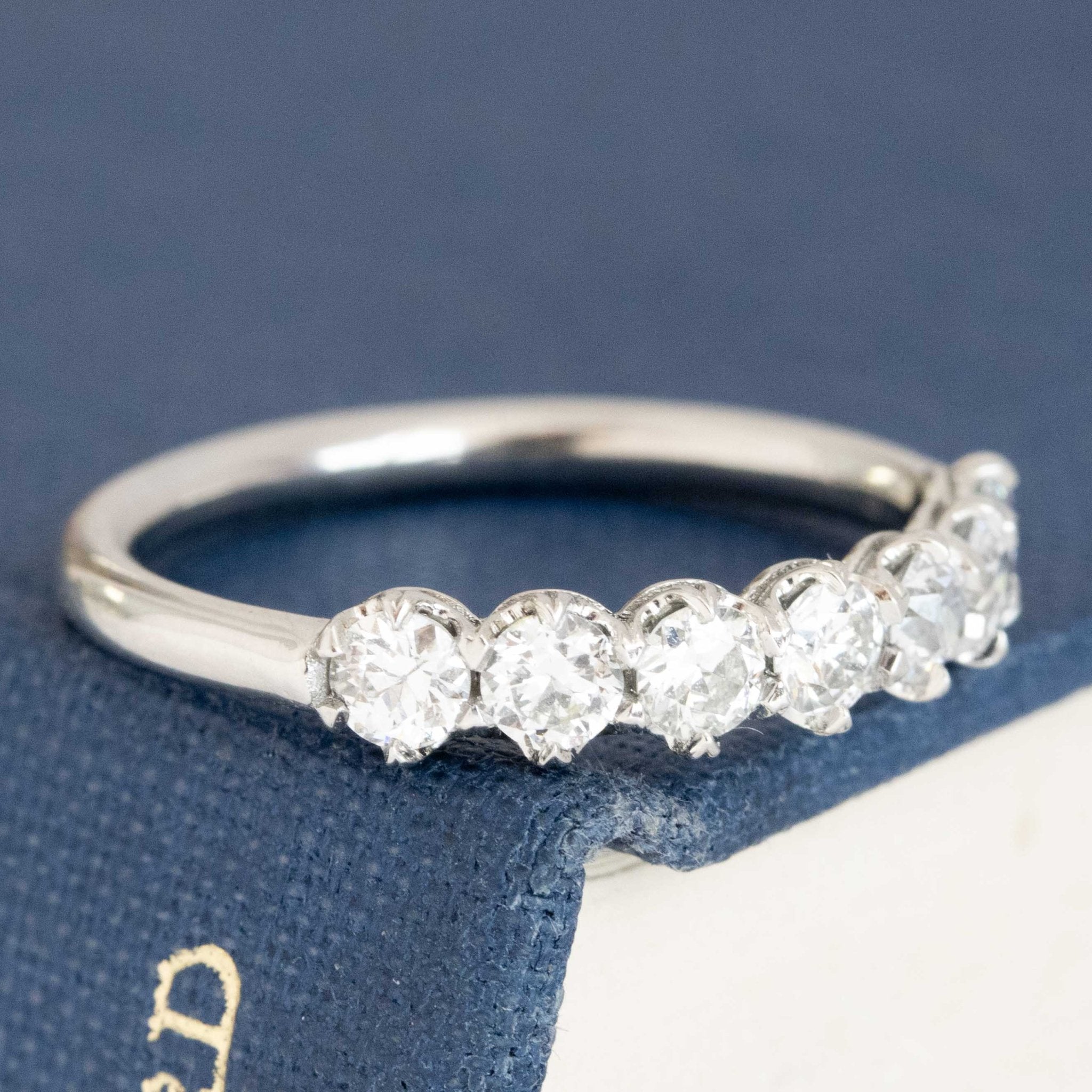 Historic style .61ctw Old European Cut Diamond Half-Hoop Band wedding band with Old European Cut Diamonds, unique heirloom in platinum