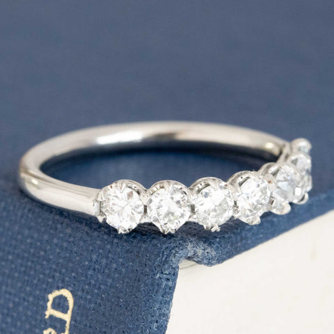 Historic style .61ctw Old European Cut Diamond Half-Hoop Band wedding band with Old European Cut Diamonds, unique heirloom in platinum