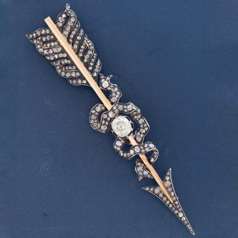 6.25ctw Edwardian Old Mine & Rose Cut Diamond Arrow Brooch, French