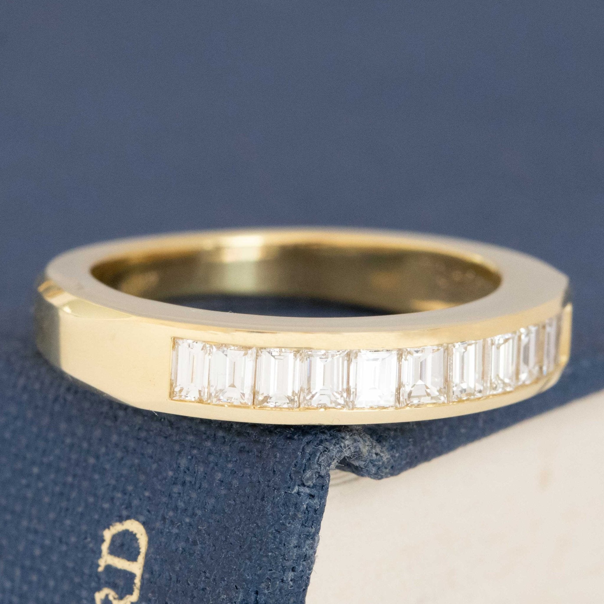 Historic style .63ctw Baguette Cut Diamond Channel Set Band wedding band with Baguette Cut Diamonds, unique heirloom in yellow gold