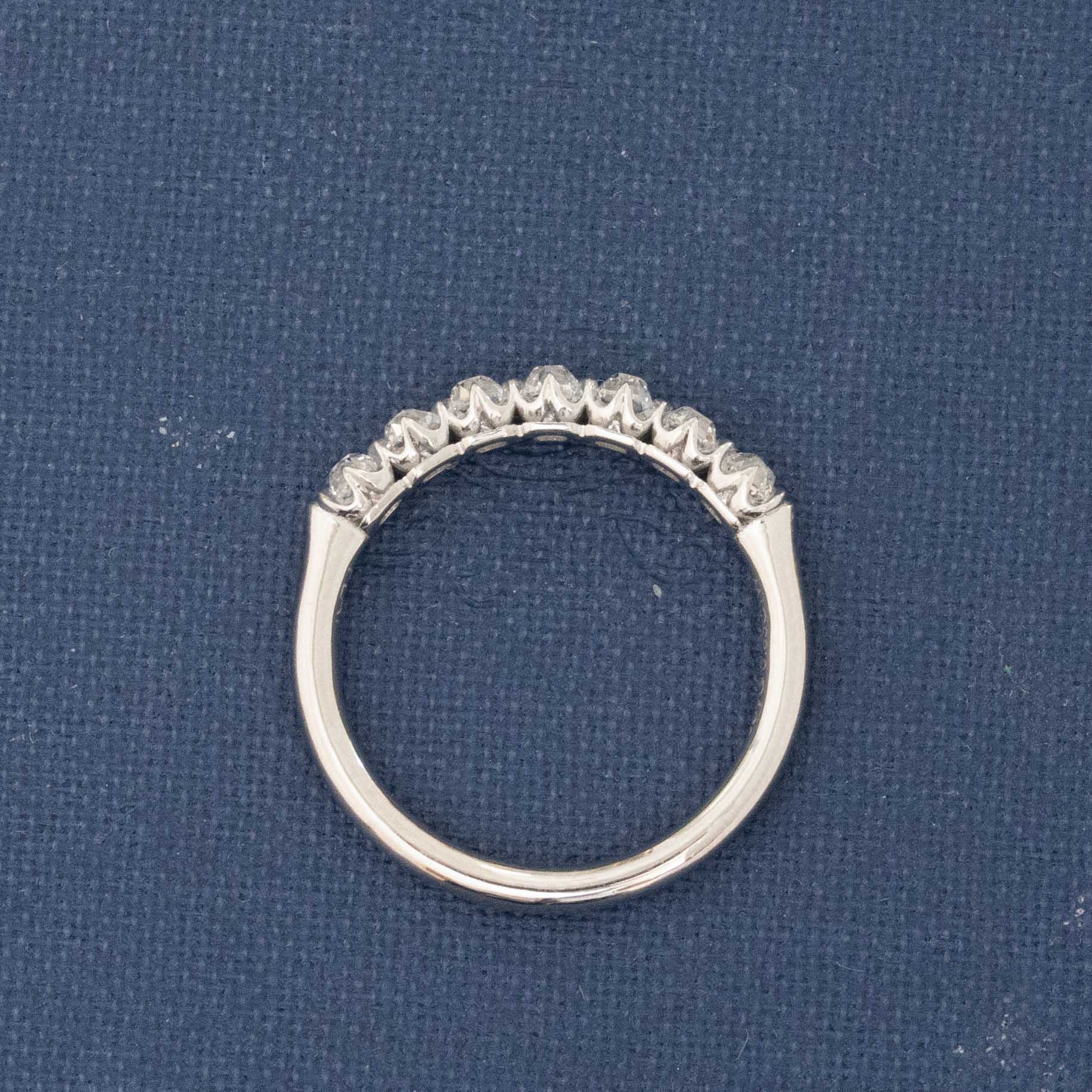 Side view of .63ctw Petite Old Mine Cut Diamond Half-Hoop Band, natural Earth-mined Old Mine Cut Diamonds in platinum