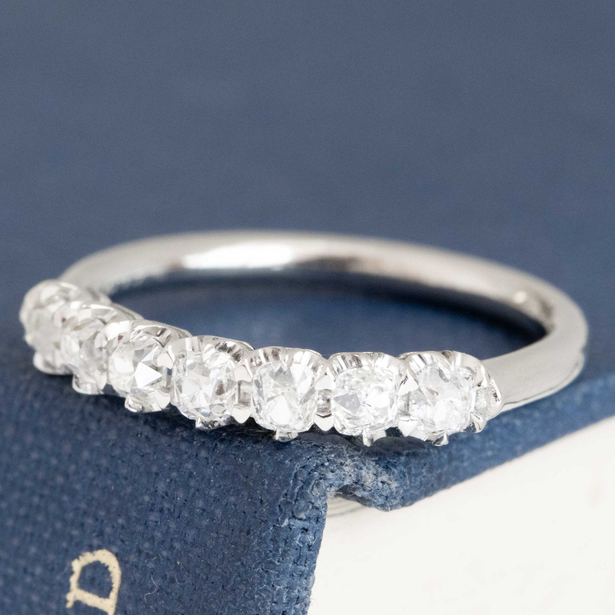 Antique lovers’ .63ctw Petite Old Mine Cut Diamond Half-Hoop Band in platinum, featuring rare Earth-mined Old Mine Cut Diamonds