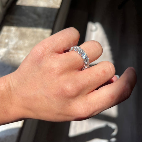 6.40ctw Emerald & Round Cut Diamond Eternity Band