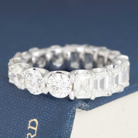 6.40ctw Emerald & Round Cut Diamond Eternity Band